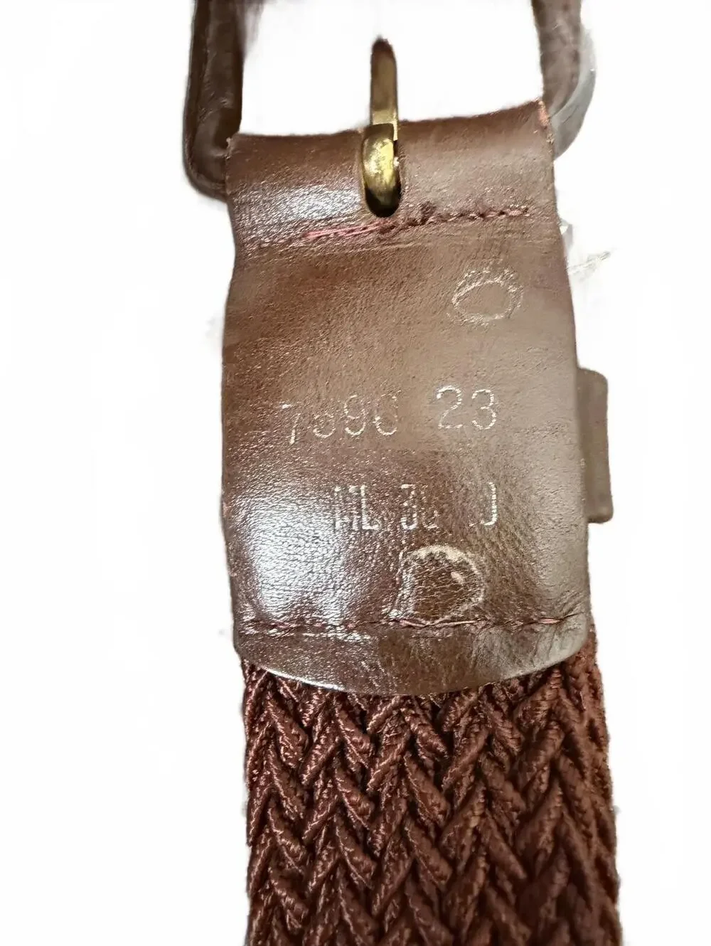 Vintage Brown Woven Stretch Belt Leather Trim Adjustable Made in Italy 42”